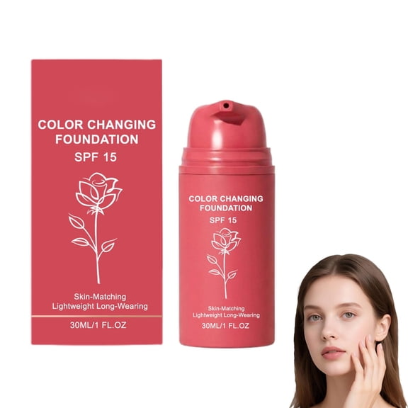 Color Changing Foundation, Skin Tone Adapting Liquid Foundation, Blurs Imperfections & Fine Lines, SPF 15, Natural Flawless Finish for All Skin Types, 1Fl Oz
