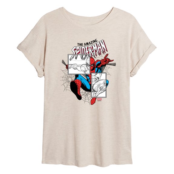 Marvel - Spiderman Sketch Blocks - Juniors Oversized Graphic T-Shirt