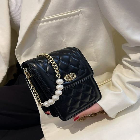 OUSITAID Mini Minimalist Quilted Faux Pearl Decor Square Bag
