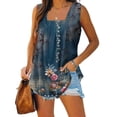 thumbnail image 2 of ZQGJB Summer Tank Tops for Women Loose Fit Pleated Square Neck Sleeveless Tops Cute Plain Tees Loose Fit Curved Hem Flowy Tunic Blouse Z02-Navy#01 L, 2 of 5