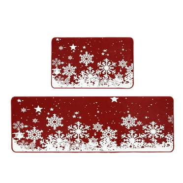 Wadada 2 Piece Non-Slip Kitchen Mat Runner Rug Set Red Doormat Merry Christmas Snowflake Happy New Year Door Mats Rubber Backing Carpet Indoor Floor Mat (15.7" x 23.6" 15.7" x 47.2")