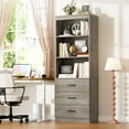 thumbnail image 5 of Homfa 71" Tall Bookcases with 3 Large Drawers, 3 Tier Wooden Storage Bookshelf for Living Room Home Office, Ash Grey, 5 of 7