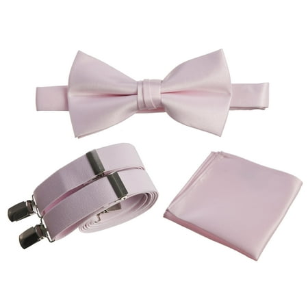 

Mens Pre-tied Bow Tie Adjustable Stretch Suspender and Pocket Square Sets