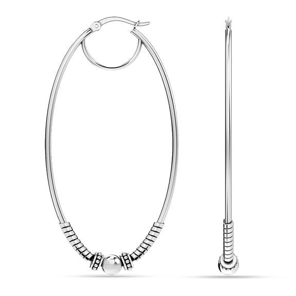 LeCalla 925 Sterling Silver Light-Weight Click Top Oxidized Balinese Large Oval Hoop Earrings for Women and Teen 65MM