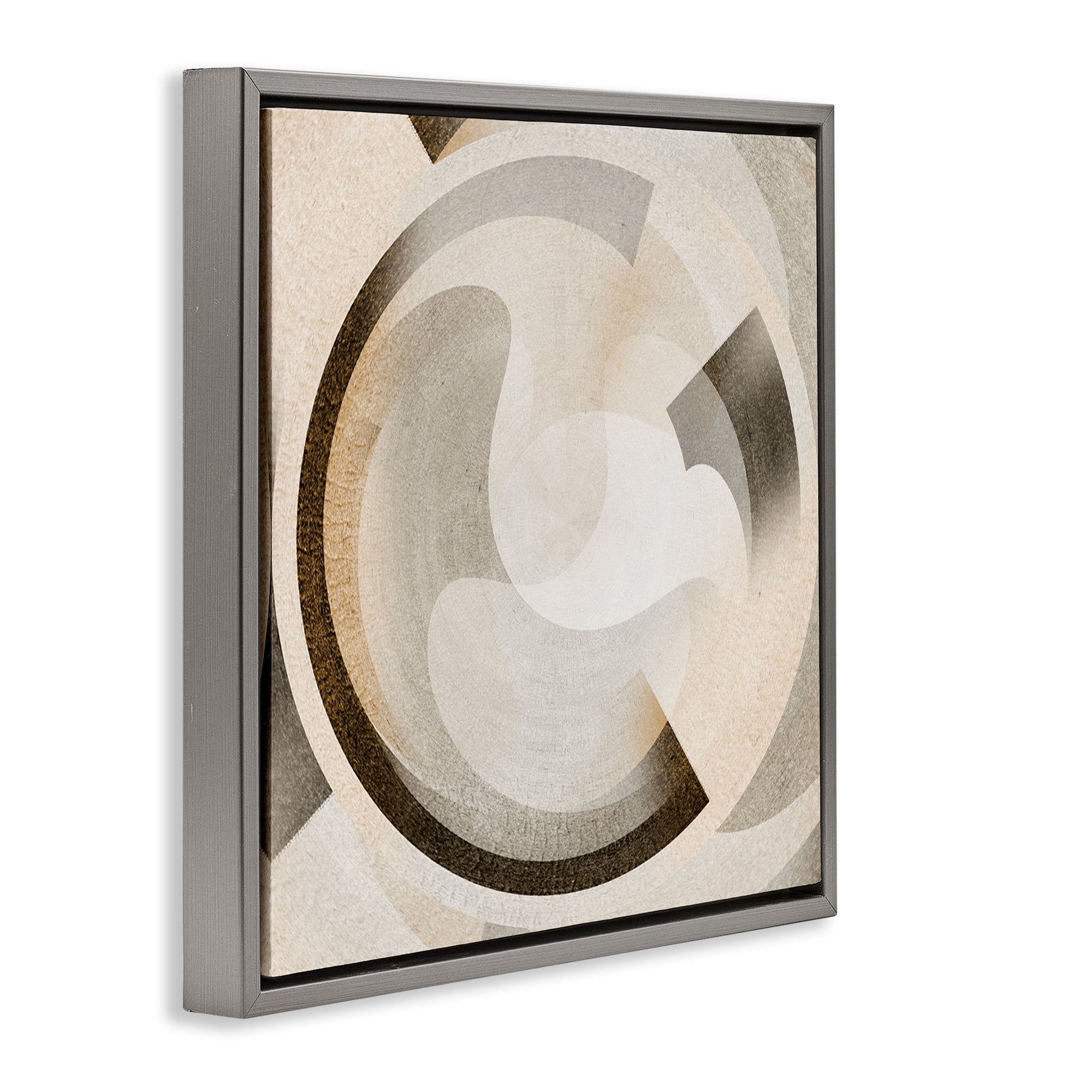 Stupell Industries Round Arches Neutral Abstract Painting Gray Floater Framed Canvas Art Print Wall Art, 18 x 18