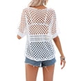thumbnail image 7 of Biekopu Women Bikini Cover-Ups Solid Color Hollow-Out Knitted Crew Neck Short Sleeve Beach Swimwear, 7 of 7
