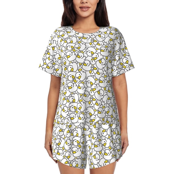 Fotbe Ducky Conjunto de Pijama Estampado para Mujer, 2 Piezas, Ropa de Dormir con Camiseta de Manga Corta y Shorts Suaves-Small