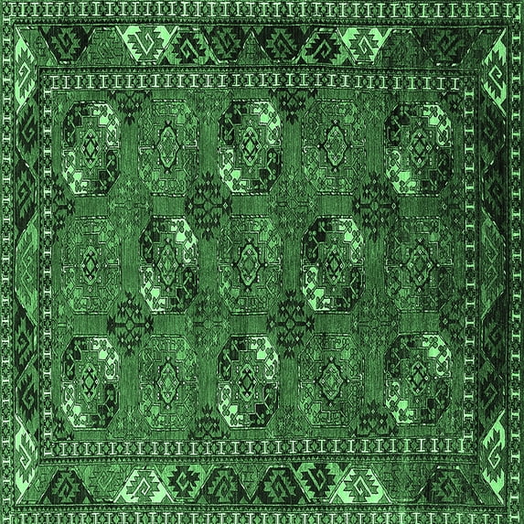 Ahgly Company Indoor Square Oriental Emerald Green Industrial Area Rugs, 6' Square