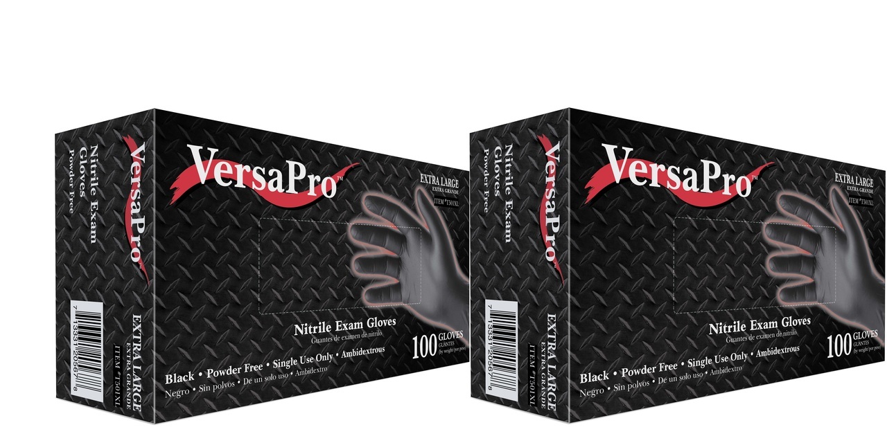 VersaPro Black Nitrile Exam Gloves, Heavy Duty, Powder FreeXLarge 2