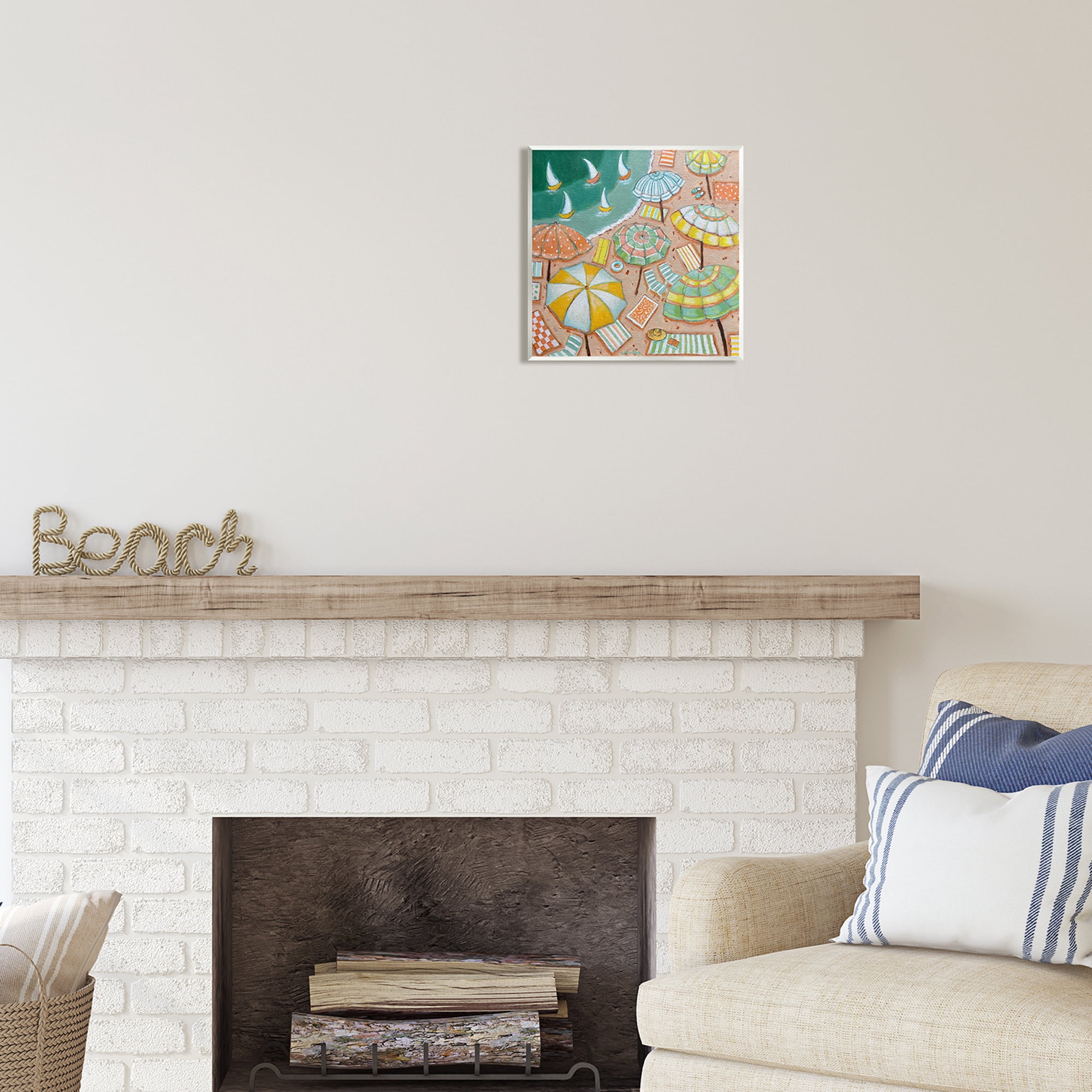 Stupell Industries Modern Summer Beach Landscape Painting Unframed Art Print Wall Art, 12 x 12
