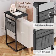 C Shaped End Table with Storage - Adjustable Height Side Table for Small Spaces