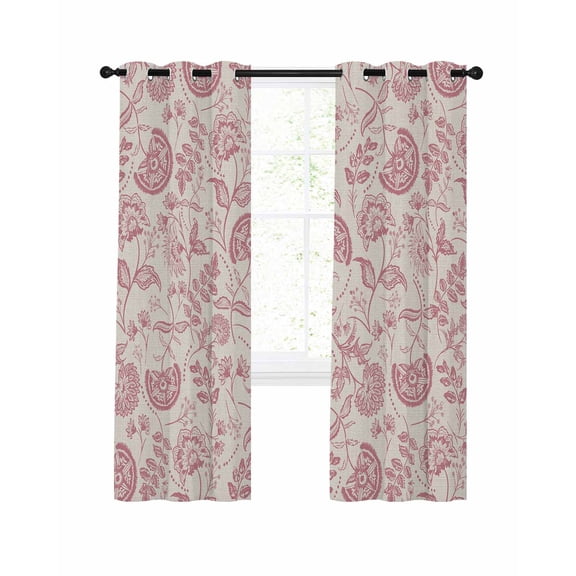 Farmhouse Pink Floral Blackout Curtains for Bedroom Living Room, Linen Boho Flower Rustic Country 84 In Long Thermal Insulated Room Darkening Drapes Grommet Window Treatments, 52 x 84 In