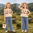 thumbnail image 7 of JAJAHO Kids Girl Clothes 2 Piece Outfits Strawberry Crochet Spaghetti Strap Camisole Top Wide Leg Jeans Girls Cute Summer Beach Clothing Set 3-7Y, 7 of 7