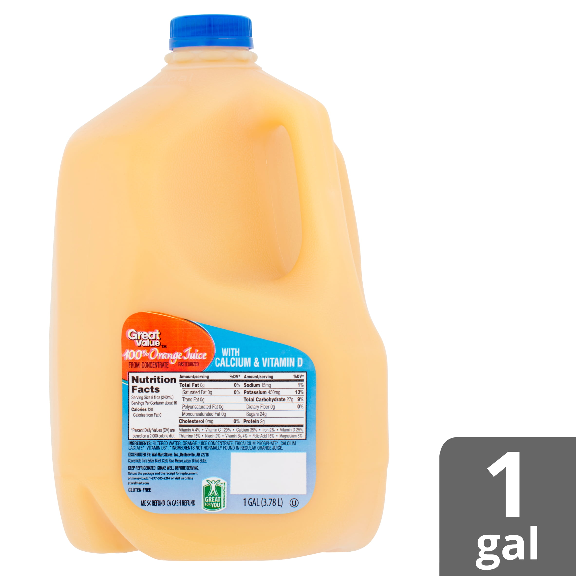 Great Value Original 100% Orange Juice, 1 gal 