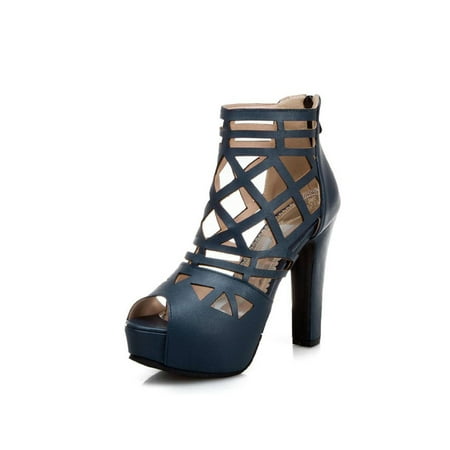 

Gomelly Women Heels Summer Sandal Hollow Out Heeled Sandals Fashion Casual Shoes Ladies Womens Dress Pumps Blue 5.5