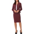 thumbnail image 1 of Conjuntos de trajes para mujeres INSPIRE CHIC, atuendos de negocios, blazer peplum sin cuello, falda lápiz formal, conjunto de 2 piezas, color burdeos, 1 of 6