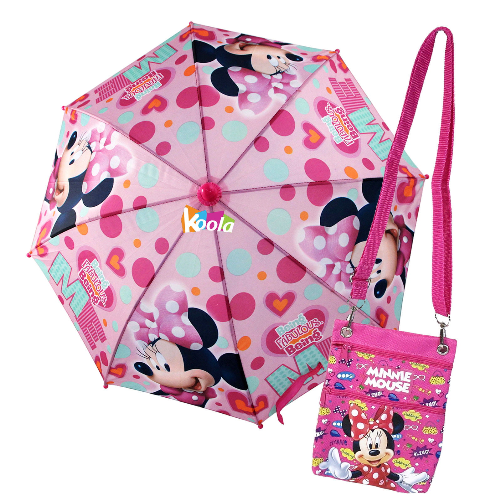 Age 3-7 Disney Little Girls Minnie Mouse Polka Dot Character Rainwear Umbrella 