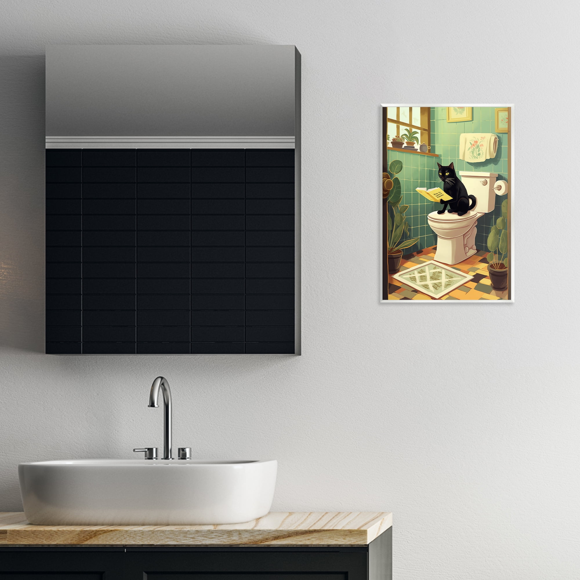 Cat Reading On Toilet Wall Plaque Art, design by Andreas Magnusson