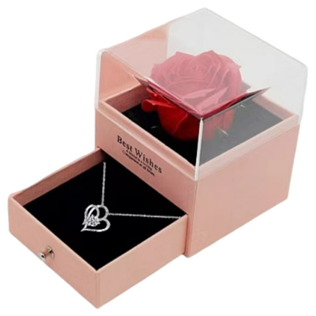 Preserved Red Rose with Heart Necklace, Gifts for Mom Wife Women Sister Grandma Girlfriend Her, Mothers Gifts Day from Daughter Son Birthday Christmas Valentines Day