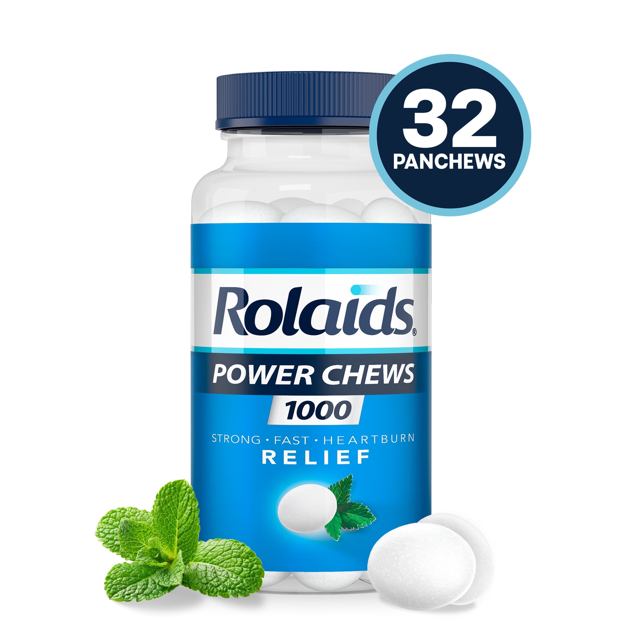 Rolaids Antacid Power Chews, Heartburn Medicine, Mint Flavored, Chewable Antacid, 32 Count