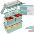 thumbnail image 1 of Fiambrera, Bento Box 1400ML Bento Box Fiambrera con 3 Compartimentos y Cubiertos, Fiambrera Bento para Calentamiento en Horno Microondas, Fiambrera de Plástico para Niño Adulto JFHHH pequeña, 1 of 5
