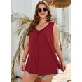 thumbnail image 5 of SHOWMALL Women's Plus Size Tank Top, V Neck Pleated Sleeveless Summer Beach Tops, Burgundy 3X Side Slit Casual Daily Tunic Layering Shirt for Work, 5 of 8