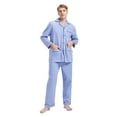 thumbnail image 2 of GLOBAL Men's Pajamas Sets 100% Cotton Flannel Sleepwear Long-Sleeve Top & Bottom Loungewear Sky Blue Lattice XXL, 2 of 6