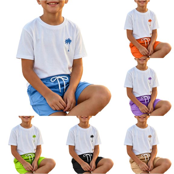 Boys Outfit Printed Short Sleeve Cute Night Play Sophisticated Summer for Boys Drawstring Shorts Set