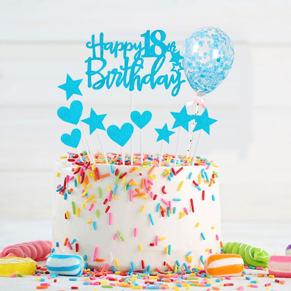 Happy Birthday Cake Topper Aus Schwarzem Glitzer – Mit Bambus-Stiel – Für Kuchen, Cupcakes Oder Deko