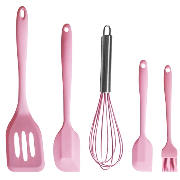 Juego de espátulas de silicona de 5 piezas, raspador ranurado, batidor de huevos, cepillo de aceite para hornear, utensilios de cocina, rosa Methold LF000154-03B