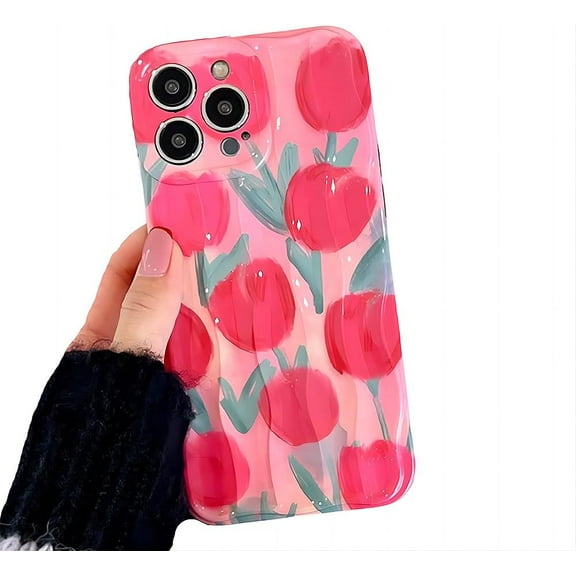 for iPhone Case,Cute Water Ripple Pattern Flower Floral Silicone Bumper Camera Lens Protection Soft Shockproof Phone Case (Pink,iPhone 12)