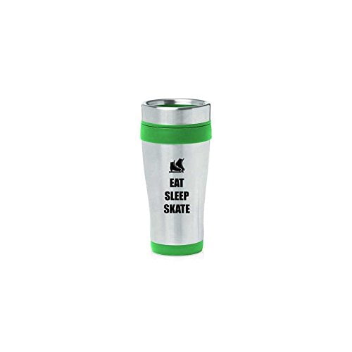 Green 16oz Insulated Stainless Steel Travel Mug Z1836 Eat Sleep Skate Ice Skates,MIP by
