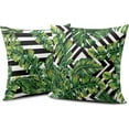 thumbnail image 2 of Tropical Green Leaves Throw Pillow Covers 18x18 Set of 2 Summer Palm Tree Pillow Cases Geometric Black and White Square Decorative Pillow Covers Modern Home Decor for Sofa Bed, 2 of 7