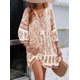 thumbnail image 5 of Vestido Informal de y Verano para Mujer, Cuello en V, Larga 3/4, Estampado Floral, Estilo Bohemio, Minivestido Corto. Albaricoque S, 5 of 9