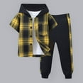 thumbnail image 2 of NIEWTR Toddler Little Boy Outfit Toddler Boys Boy Short Sleeve Patchwork Colour T Shirt Pullover Tops Pants Plaid Hoodie Sweatshirt Pullover Tops Jogger Pants (A04-Yellow,3-4 Years), 2 of 9