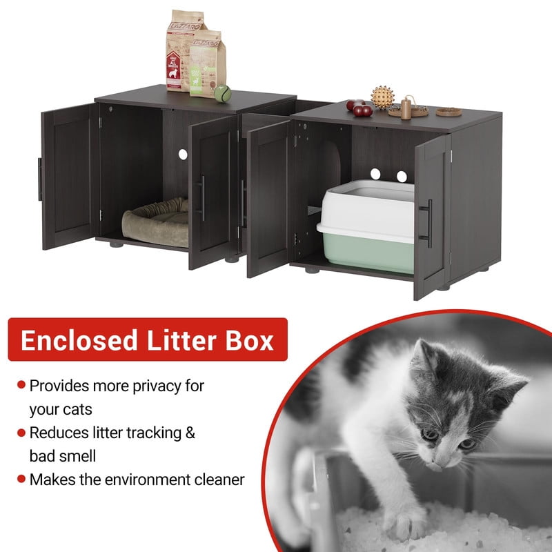 TROPOW Double Litter Box Enclosure,55" Furniture for 2 Cats, TV Stand,Waterproof Easy-Clean Surface,Cabinet Buckles & Storage Grooves,Suitable for living room, furniture decoration