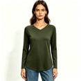 thumbnail image 2 of Women's V-Neck Long Sleeve Curved Hem T-Shirt, Everyday Stretch Basic Layering Long Sleeve Top, Women's ,Size S-2XL, 2 of 4