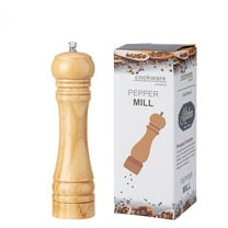 Pepper Grinder Salt Grinder Wooden Pepper Mill Grinder w/Adjustable Coarse, 8 inch Tall Wood Refillable Manual Pepper Grinder Mill Peppermill for Black Peppercorn, Easy Clean w/Cleaning Brush