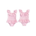 thumbnail image 2 of BemeyourBBs Toddler Baby Girl One Piece Swimsuit Infant Baby Girl Bathing Suits Ruffle Sleeveless Swimwear Seersucker Striped Tankini Swimsuits, 2 of 9