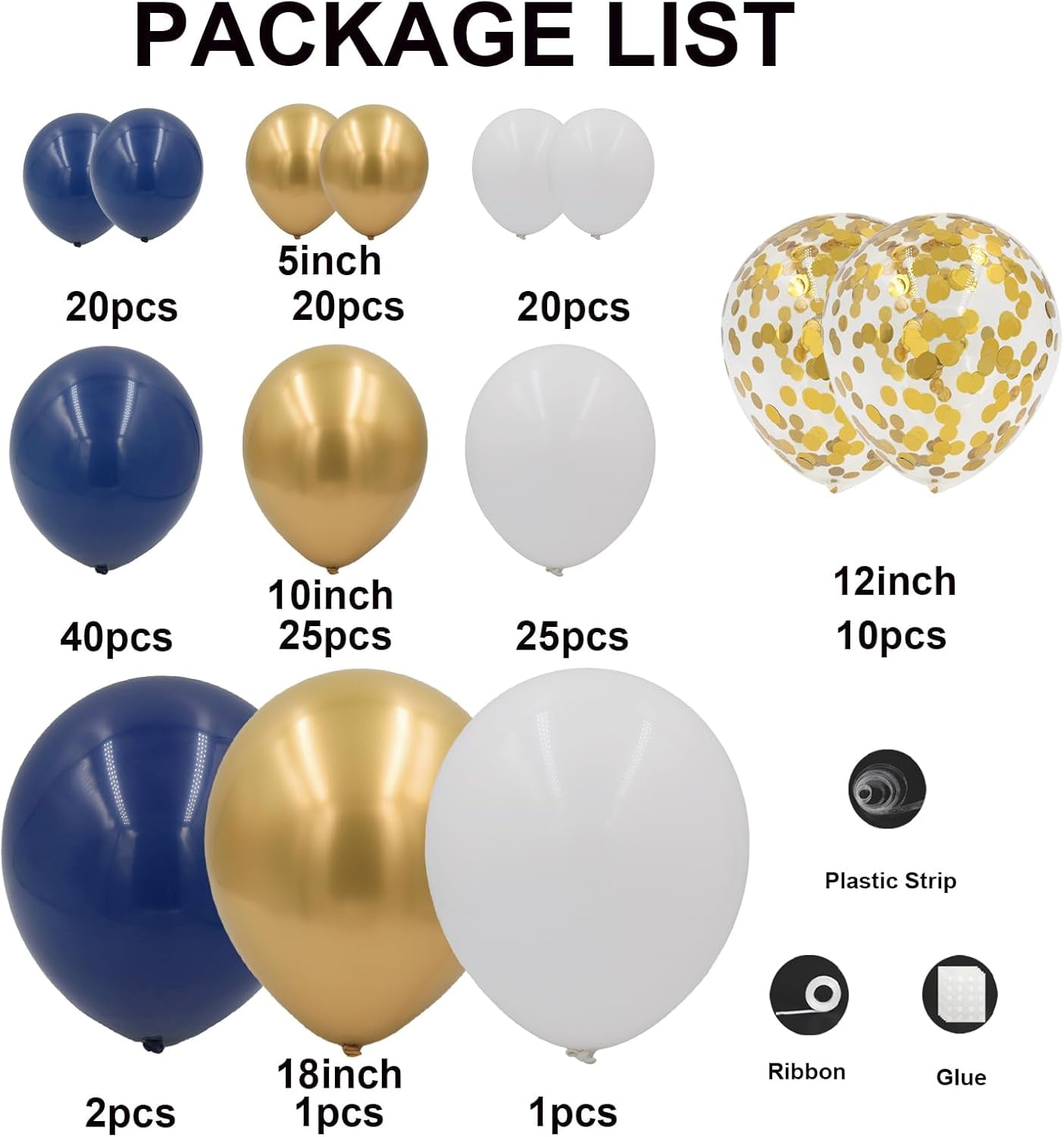 Navy Blue and Gold Balloons Arch Garland Kit 164pcs Different Sizes Balloons 5 10 12 18 with Gold Confetti Balloons for Anniversary Wedding New Year Birthday Party Decorations