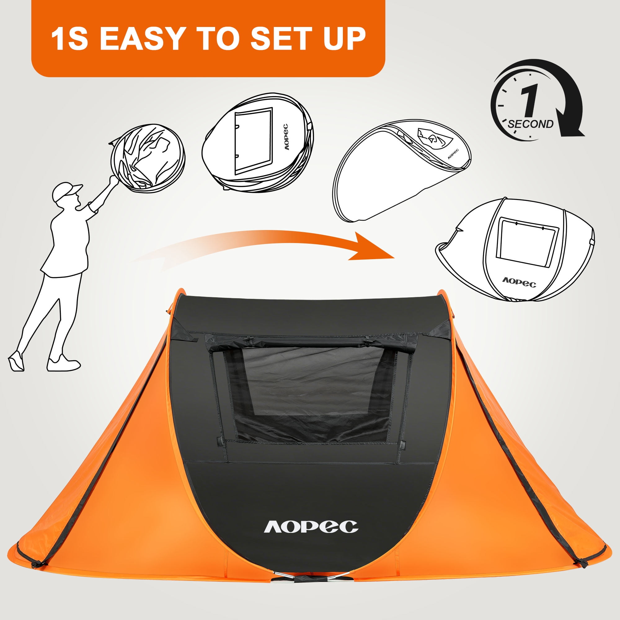 AOPEC Pop Up Camping Tent, 2/4/6 Person Instant Tent Waterproof PU4500mm, Spacious Ventilated Camping Tent with Front Porch, Quick Setup Lightweight Portable for Outdoor Camping Hiking Beach
