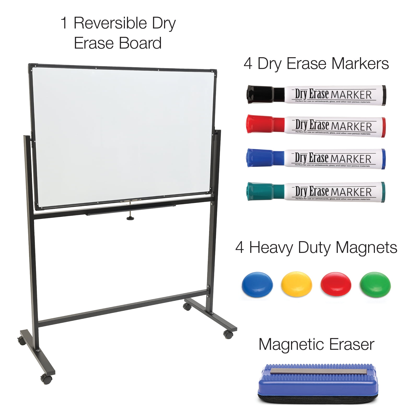 Excello Global Products Reversible Whiteboard on Wheels - 48"x32" (Black Frame)