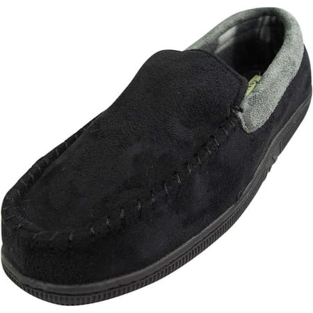 - Norty Mens Moccasin Slip On Loafer Slipper Indoor/Outdoor Sole - 6 Colors, 40014 Black/Grey / X-Large