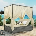 thumbnail image 2 of Steel Patio Wicker Sunbed with Side and Overhead Curtain, Outdoor Daybed with Canopy and Cushions, Adjustable Sun Bed for Balcony Garden Backyard Poolside,Orange, 2 of 7