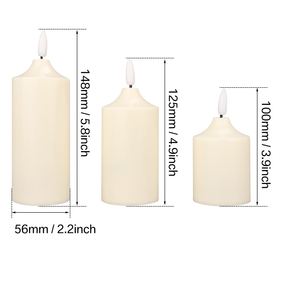 3PCS 3D Wick Flameless Flickering Candles Battery Operated with Remote Timer, Real Wax Pillar LED Votive Candles Warm Light for Party/Wedding/Home Decor