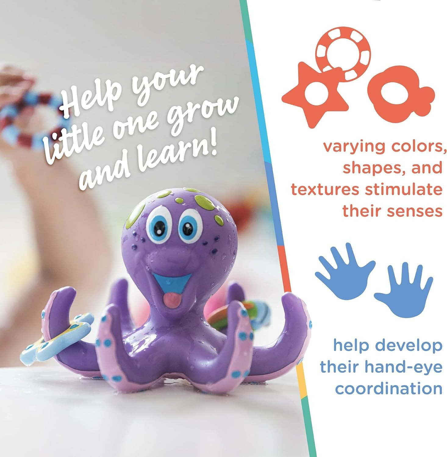 Nuby Purple Octopus Hoopla Bath Toy with Rings photo 2