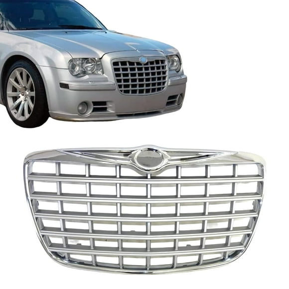 Titanium Plus Autoparts Nouveau Gril avant Chromé Argent pour 2005-2008 CHRYSLER 300 Base C SRT8 Limited LX Touring Compatible CH1200275 4805926AC