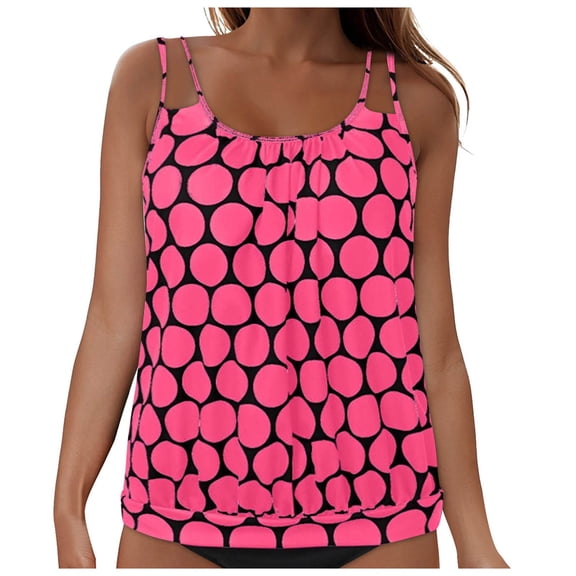 idosla Womens Blouson Tankini Top Only Loose Fit Swim Top No Bottom Modest Swimsuit (Hot Pink, XXL)