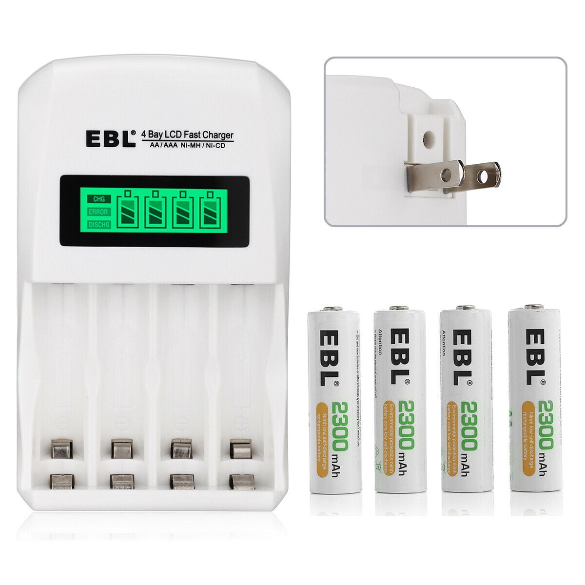 EBL Rechargeable AA Batteries with LCD Battery Charger, 12 Pack of 2300mAh 1.2v Ni-MH AA Rechargeable Battery and Smart Independent Slot Battery Charger