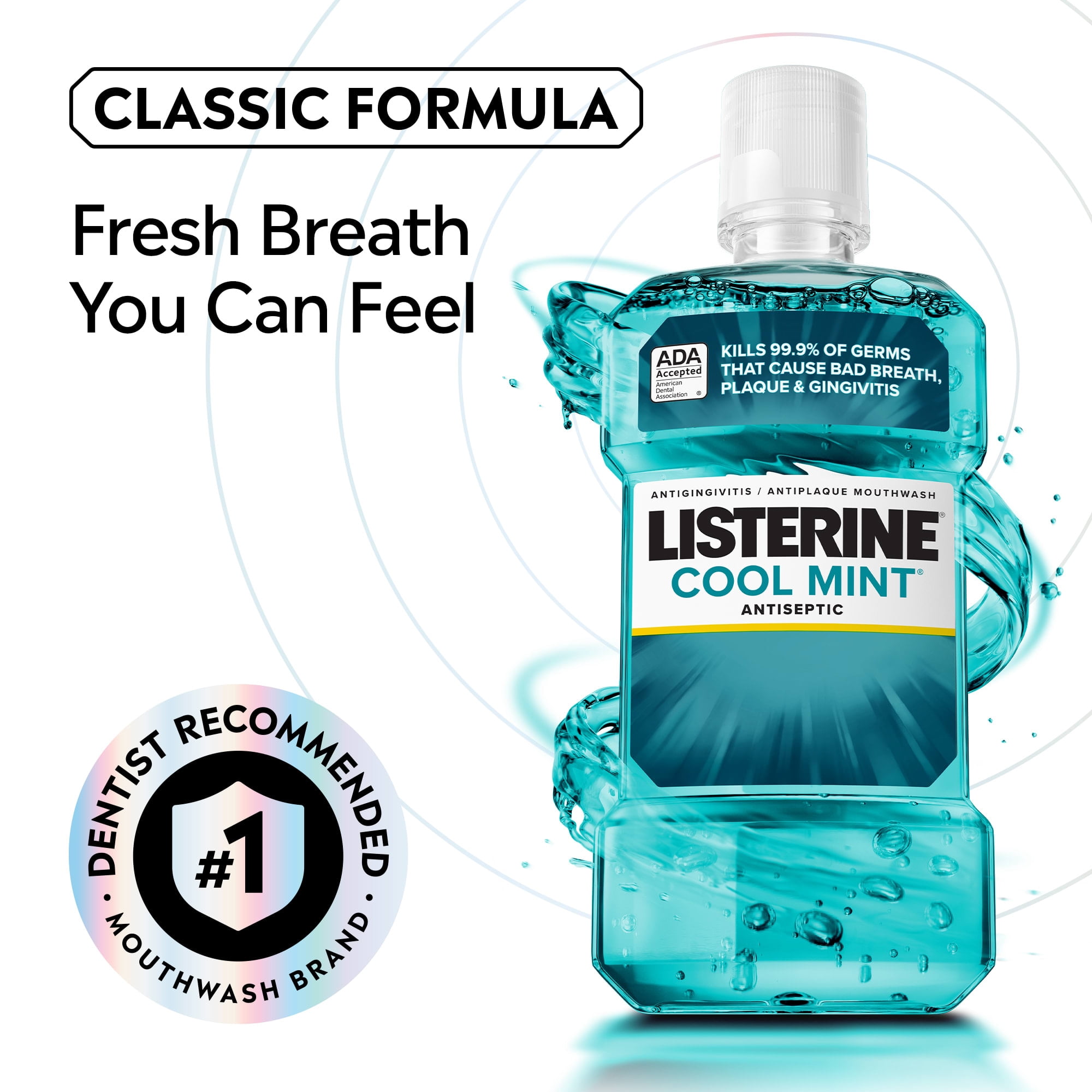 (3 pack) Listerine Cool Mint Intense Antiseptic Mouthwash, For Bad Breath & Plaque Oral Care, 1.5 L